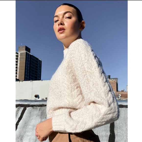 SUNDAY BEST beige cable knit Melly sweater, mockneck, size M - Picture 1 of 11